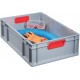 Boite EuroBox 632,600x400x320mm poignée fermée.,gris/rouge