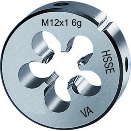 Filière métrique à pas fin, HSS-E, Filetage : M12, Pas 1,25 mm, Ø extérieur x hauteur 38 x 10 mm