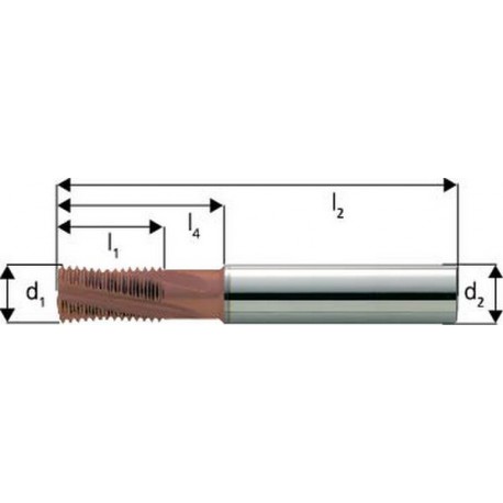 Fraise à fileter GFM en carbure monobloc, arrosage central, revêtement TiCN, Ø d1 : 12 mm, Pas 1,50 mm, Lames de l1 20 mm, Pour Ø filetage : 16 mm