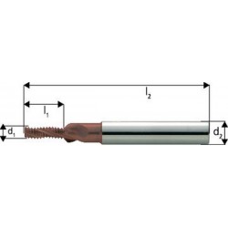 Fraise à fileter GFS en carbure monobloc, arrosage central, 1,5 x d, revêtement TiCN, Filetage : M4, Pas 0,70 mm, Lames de l1 7,3 mm