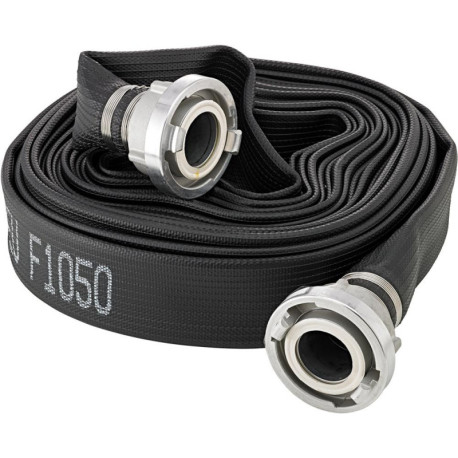 Tuyau plat multi-usage caoutchouté. noir. C/52mm. STORZ raccords 10m FORTIS