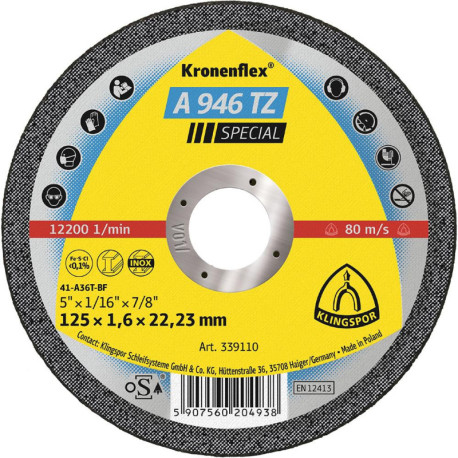 Disque à tronçonner A946TZ 115x1.6mm droit 25 pcs. en boîte plastique KLINGSPOR