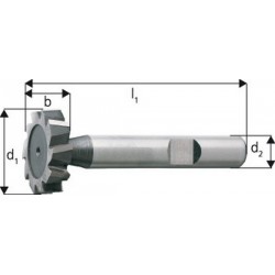Fraise pour rainures en T - une taille, Ø x Larg. : d1h 11 x b e8 : 25,5 x 5,0 mm, Long. totale l1 63 mm, pour clavette-disque 5,0 x 10 mm