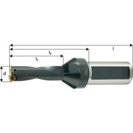 Foret plein pour plaquettes à arrosage central, Ø d : 16,0 mm, Dimensions l1 49 mm, Dimensions l2 80 mm, Dimensions l : 134 mm, Ø queue h 6 : 25 mm