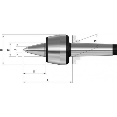 Pointe tournante à pointe allongée n° 604 HVL, Taille : 108, MK 4, A 114,5 mm, B : 68,5 mm, D : 32 mm, G : 31,267 mm, K : 53 mm, J : 14 mm