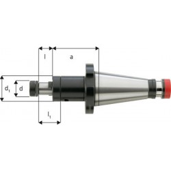 Mandrin porte-fraises à double usage DIN 2080, d : 32 mm, ISO 40, a 52 mm, l : 24 mm, l1 : 38 mm, d1 : 58 mm