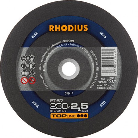 Disque de coupe FT67 230 x 2,5mm Rhodius(Par 25)
