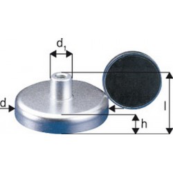 Aimant plat avec manchon taraudé, Ø d : 32 mm, Hauteur totale l 15 mm, Hauteur d'aimant h 7 mm, Ø de la douille d1 : 8 mm, Filetage : M4