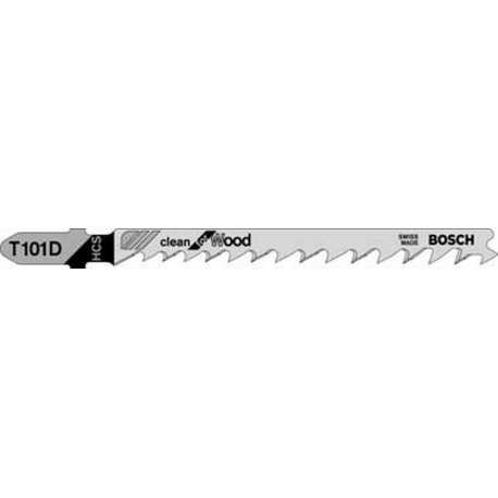 Lame de scie sauteuse pour bois tendre, coupe droite fine, Réf. Bosch : T 101 D, Qualité de lame de scie HSC, Long. totale 100 mm, Pas de dents : 4-5,2 mm