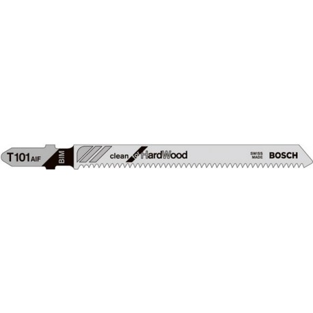 Lames de scie sauteuse pour bois dur, coupe droite fine, Réf. Bosch : T 101 AIF, Qualité de lame de scie BiM, Long. totale 100 mm, Pas de dents : 1,7 mm
