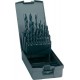 Jeu de forets hélicoïdaux, coffret métallique, en acier à coupe rapide, type N, DIN 338, rectifié, Ø h8 : 1,00-10,50 mm, Nombre de forets 24 pièces