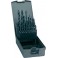Jeu de forets hélicoïdaux, coffret métallique, en acier à coupe rapide, type N, DIN 338, rectifié, Ø h8 : 1,00-10,50 mm, Nombre de forets 24 pièces