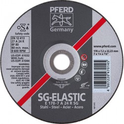 Disque à ébarber SG-ELASTIC pour l'usinage de l'acier, Ø x Épais. : 178 x 7,2 mm, Modèle Coudé, Vitesse maxi. 8600 tr/mn