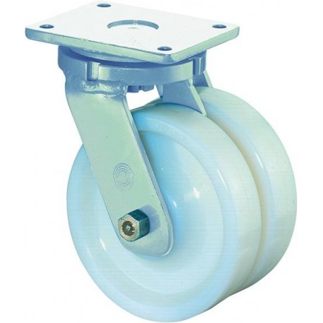 Roulette double 200mm S100.B15 plaque Plastique blanc KL S100.B15.201