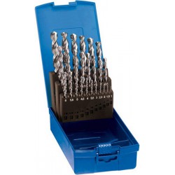 Jeu de forets hélicoïdaux, coffret plastique, en acier à coupe rapide à 5 % de cobalt, type Ti, DIN 338, surface sans revêtement, Ø h8 : 1,00-10,00 mm