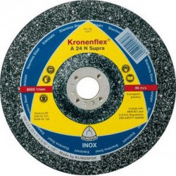 Disque à ébarber A 24 N Supra pour l'usinage de l'acier inoxydable, Ø x Épais. : 180 x 6,0 mm, Modèle Coudé, Vitesse maxi. 8500 tr/mn
