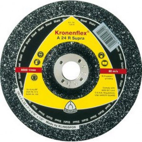 Disque à ébarber A 24 R Supra pour l'usinage de l'acier, Ø x Épais. : 115 x 6,0 mm, Modèle Coudé, Vitesse maxi. 13300 tr/mn