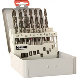 Jeu de forets hélicoïdaux (18 pièces), en acier à coupe rapide, type N, DIN 338, laminé, Ø h8 : 1,00-10,00 mm, Nombre de forets 19 pièce, Pas 0,5 mm