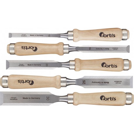 Ensemble ciseau bois manche bois 5-Pièces . En Carton FORTIS