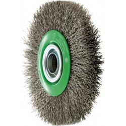 Brosse circulaire, fil d'acier inoxydable de 0,3 mm, ondulé, Ø de la brosse : 200 mm, Larg. : de travail 30 mm, Vitesse maxi. 4500 tr/mn