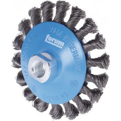 Brosse conique, fil d'acier trempé, torsadé, Ø de la brosse : 100 mm, Epaisseur du fil 0,50 mm, Larg. : de travail 13 mm, Vitesse maxi. : 12500 tr/mn
