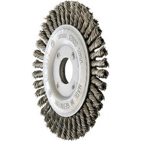 Brosse circulaire, torsadée, modèle très étroit, Ø de la brosse : 125 mm, Epaisseur du fil 0,5 mm, Larg. : de travail 6 mm, Vitesse maxi. : 12500 tr/mn