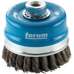 Brosse à boisseau avec bague d'appui, fil d'acier trempé, torsadé, Ø de la brosse : 100 mm, Epaisseur du fil 0,35 mm, Vitesse maxi. 8500 tr/mn