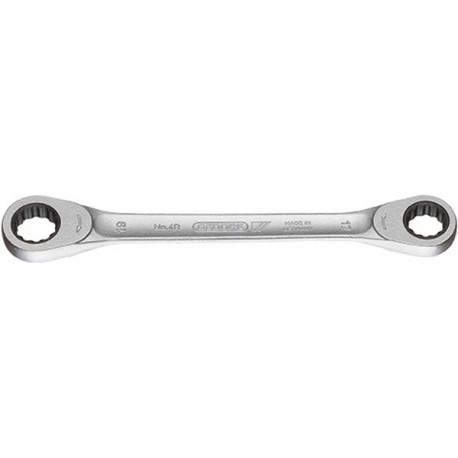 Clé polygonale double à cliquet, Cote s/plats : 17 x 19 mm, Long. 235 mm, Angle de travail 6 °