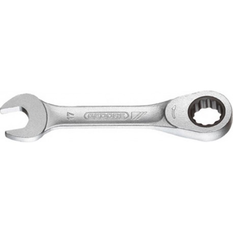 Clé mixte à cliquet, extra-court, modèle extra-court, tête à cliquet droite, Cote s/plats : 13 mm, Long. 123 mm, Angle de travail 7 °