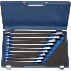 Jeu de clés mixtes à cliquet, extra-long, 9 pièces, modèle extra-long, tête à cliquet droite, Contenu : 13 14 15 16 17 18 19 21 22 mm