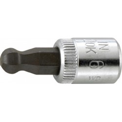 Embout de vissage 1/4'' à tête sphérique pour vis à 6 pans femelle, Cote s/plats : 4 mm, Long. 28 mm