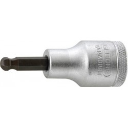 Embout de vissage 1/2'' avec tête sphérique, pour vis femelle à 6 pans, Cote s/plats : 7 mm, Long. 60 mm