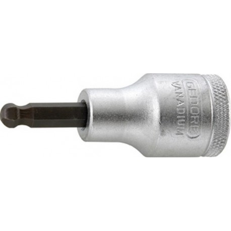 Embout de vissage 1/2'' avec tête sphérique, pour vis femelle à 6 pans, Cote s/plats : 7 mm, Long. 60 mm