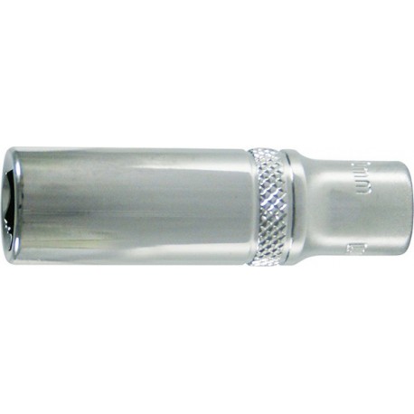 Douille 1/4'', modèle long, poli, Cote s/plats : 13 mm, Long. 50 mm