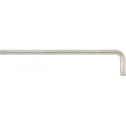 Clé coudée à 6 pans, modèle long, nickelé, Cote s/plats : 2,5 mm, Long. des branches 113 x 20 mm