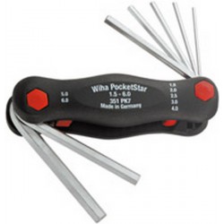 Jeu de clés coudées à 6 pans, dans support rabattable en plastique PocketStar®, 7 pièces, Contenu : 2 2,5 3 4 5 6 8 mm, Long. du boîtier 120 mm