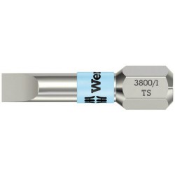 Embout pour vis à fente 1/4'', acier inoxydable avec zone de torsion, 25 mm de long, Larg. : de lame x Épaisseur de lame : 6,5 x 1,2 mm