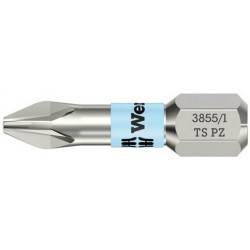 Embout pour vis cruciforme 1/4'' PZ, acier inoxydable avec zone de torsion, Dimensions : PZ 1, Long. totale 25 mm
