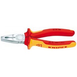 Pince universelle VDE en acier spécial pour outils, tête chromée, poignées à gaine en plastique, Long. : 180 mm, Capacité de coupe du Ø du fil dur 2,2 mm