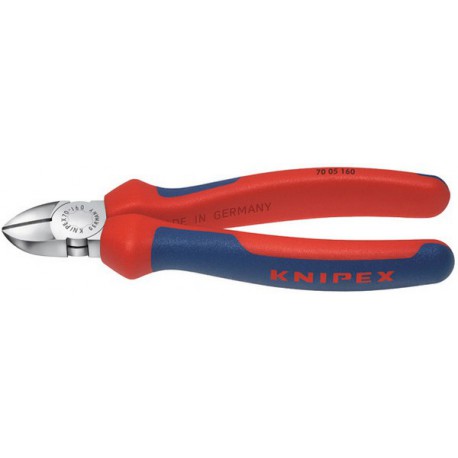 Pince coupante de côté, tête chromée, poignées à gaine en plastique, Long. : 180 mm, Capacité de coupe pour fil semi-dur Ø 3,0 mm, fil dur Ø 2,5 mm