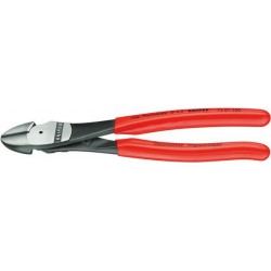 Pince coupante latérale démultipliée, courbée, Long. : 200 mm, Capacité de coupe pour fil semi-dur Ø 4,2 mm, fil dur Ø 3,0 mm, corde à piano Ø 2,5 mm