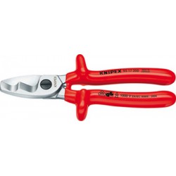 Coupe-câbles à double tranchant VDE, tête chromée, poignées étanches, Long. : 200 mm, Ø de la capacité de coupe 20 mm, Section du conducteur 70 mm²