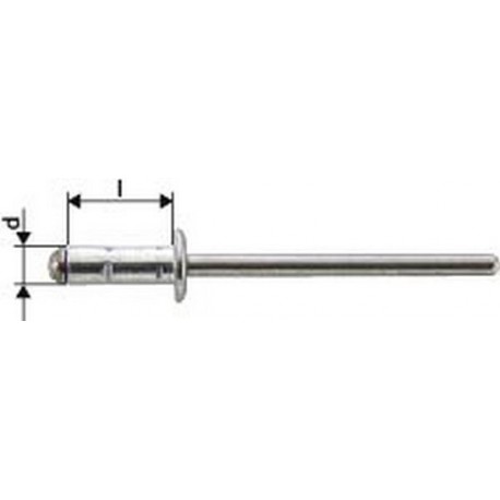 Rivet aveugle multiserrage alu/acier inoxydable têtesemi-bombée 4x10mm (Par 1000)