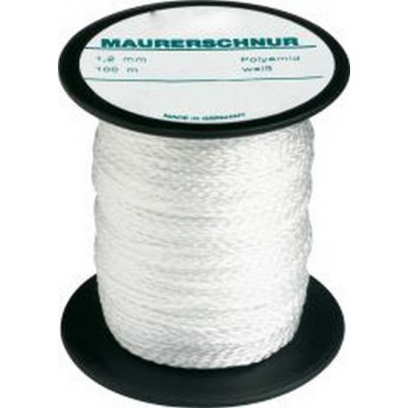 Cordeau de maçon, Perlon, Couleur : Blanc naturel, Long. 100 m, Résistance mécanique env. 100 kg, Ø : 2,0 mm