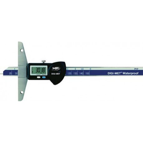 Jauge de profondeur numérique DIGI-MET® IP67, Plage de mesure : 300 mm, Modèle à vis de blocage, Long. de l'embase 150 mm, Ø de la tige de mesure : 1,5 mm