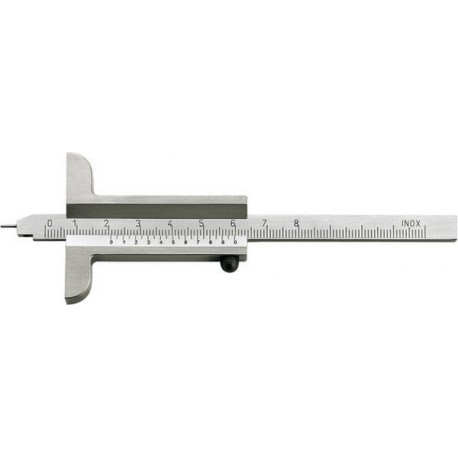Jauge de profondeur avec tige de mesure, Plage de mesure : 200 mm, Modèle sans vis de blocage, Long. de l'embase 100 mm
