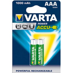 Pile accu Power, Modèle : Micro / AAA / LR03, Contenu du paquet 2 pièces, Tension 1,2 V, Capacité : 1000 mAh