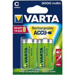 Pile accu Power, Modèle : Baby / C / LR14, Contenu du paquet 2 pièces, Tension 1,2 V, Capacité : 3000 mAh