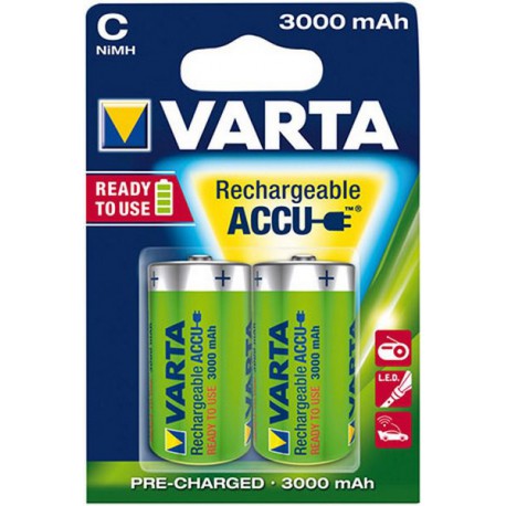 Pile accu Power, Modèle : Baby / C / LR14, Contenu du paquet 2 pièces, Tension 1,2 V, Capacité : 3000 mAh