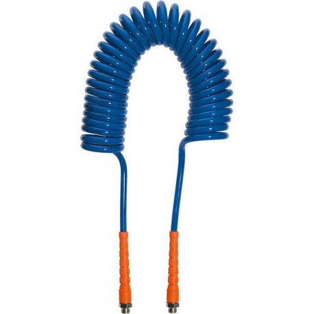 Tuyau flexible spiralé PU avec raccord vissable, Dimensions : 12,0 x 8,0 mm, Raccord G 3/8 pouces, Ø de spirale extérieure 80 mm, Long. : 10,0 m